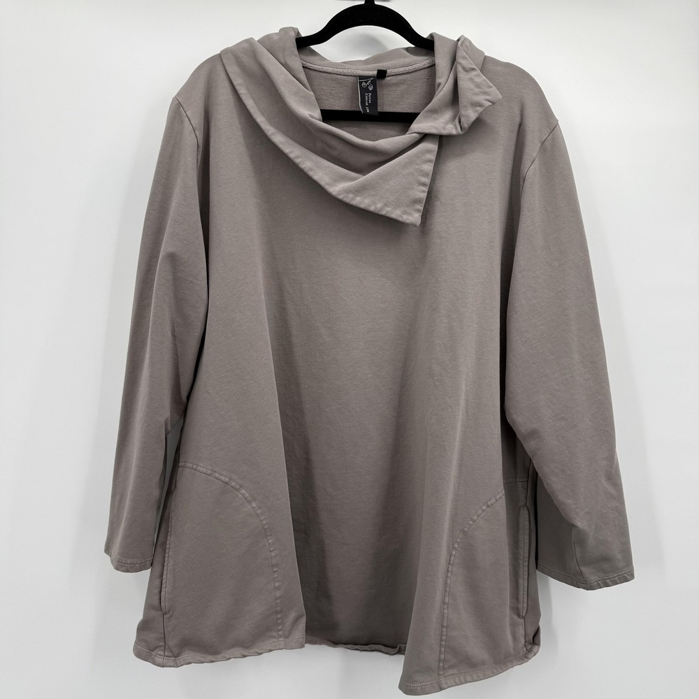 Focus Casual Life Shirt Womens XL Gray Cowl Neck Tunic Top Pockets Stretch